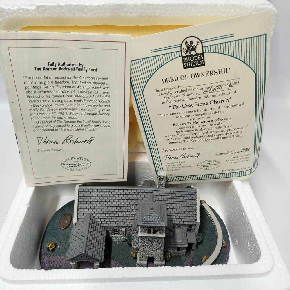 Norman Rockwell Grey Stone Church Rhodes Studios 1991 Box COA 4669F